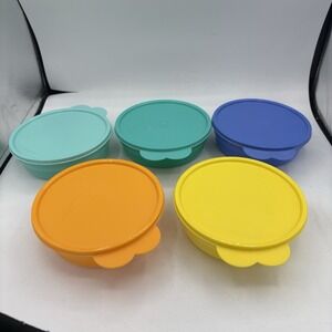 Tupperware Cereal Bowls Microwave Reheatable 2 Cups w Seal Lids Soup Set of 5